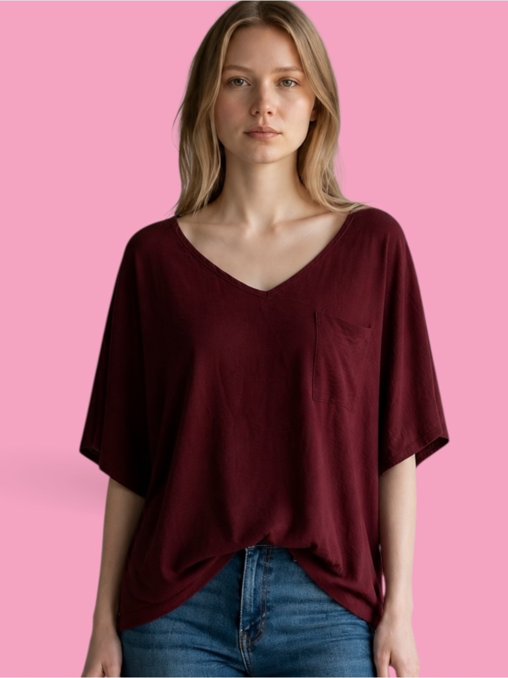 Elegant V-Neck Burgundy Blouse